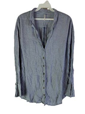 Free People Flowy Oversized Button Shirt Top Blue